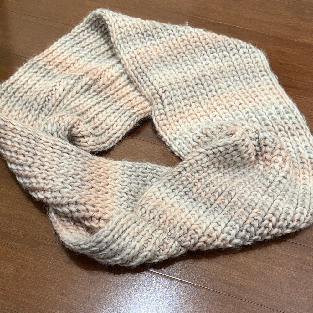 Cozy Infinity Knit Scarf in Cream and Pink